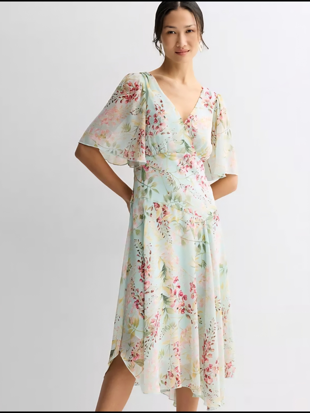 Pastel Floral High-Low Dress in Light Blue